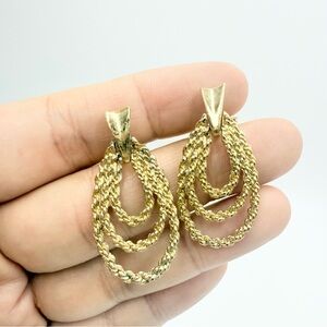 Vintage Gold Tone Triple Rope Hoop
Drop Dangle Clip On Earrings